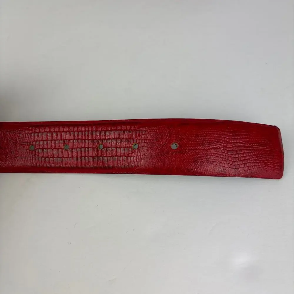 Vintage Liz Claiborne Red Leather Belt Large Snake Reptile 80s 90s